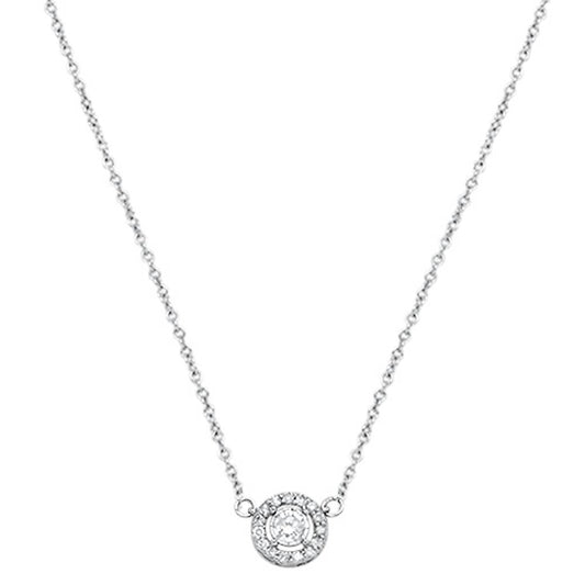 Muse Jewelry .16cts 14kt White Gold Round Diamond Solitaire Pendant Necklace 18" Long