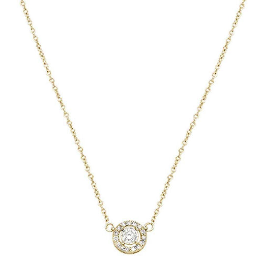 Muse Jewelry .17ct 14k Yellow Gold Diamond Round Halo Solitaire Pendant Necklace 18"