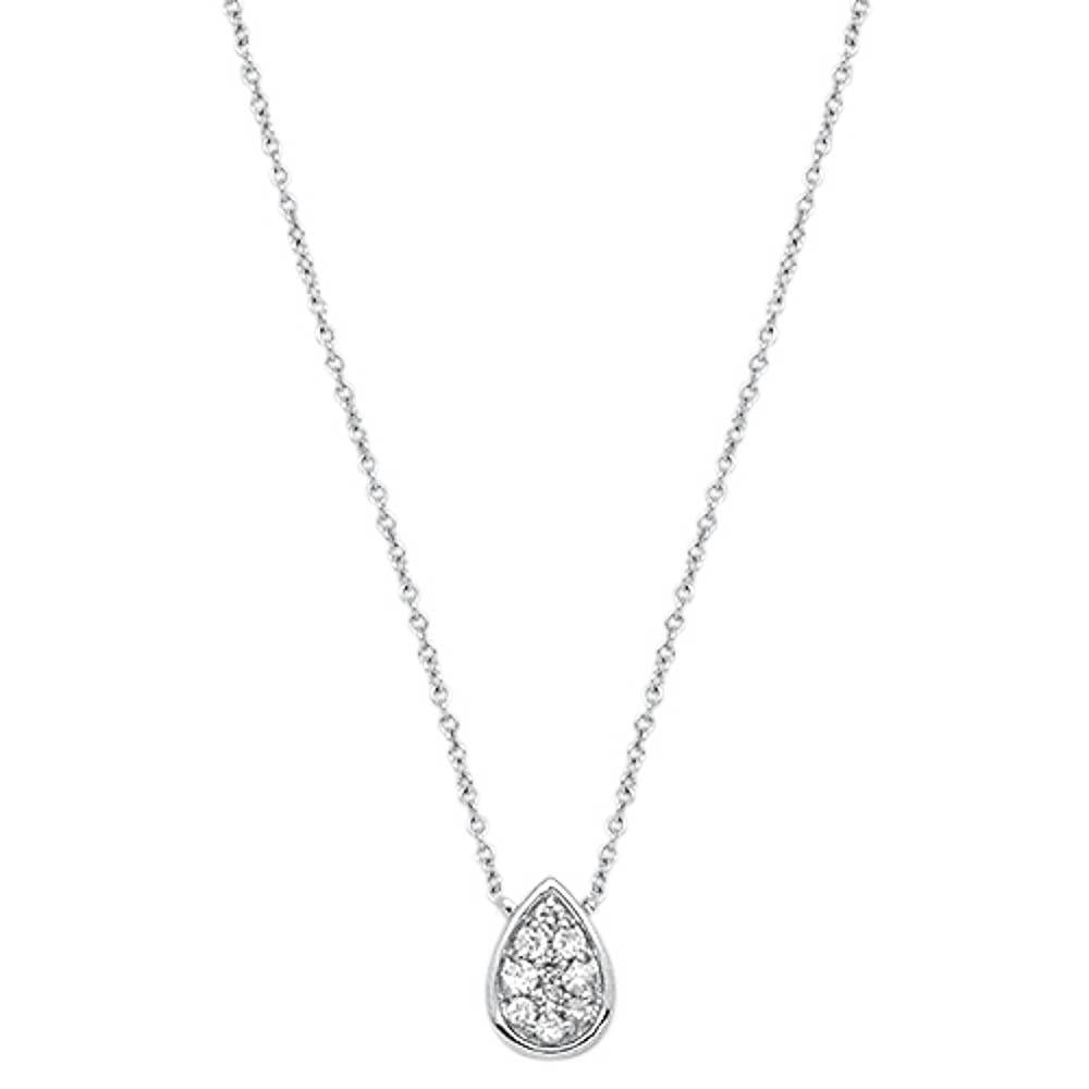 Muse Jewelry .13cts 14kt White Gold Diamond Pear Shape Solitaire Pendant Necklace 18"