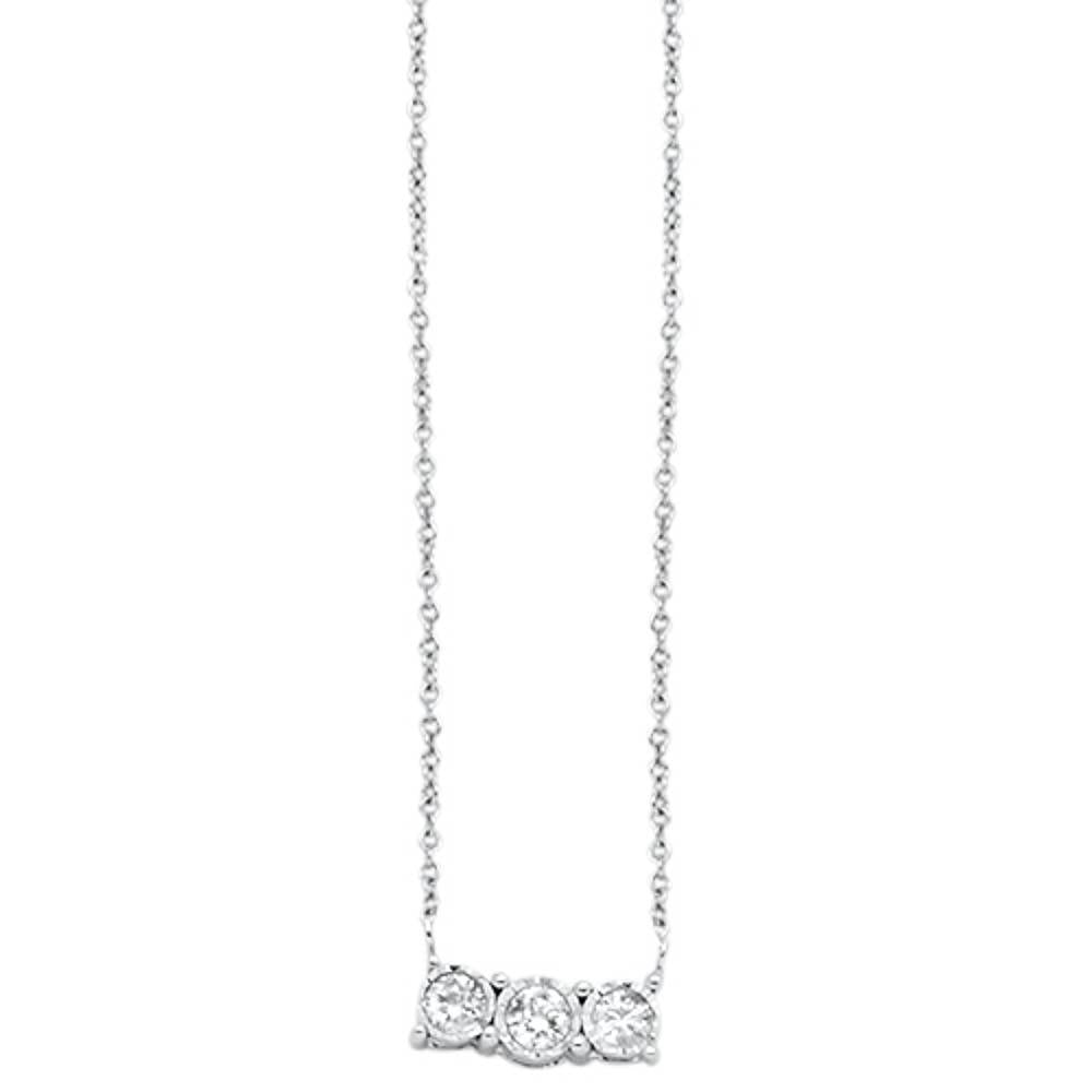 Muse Jewelry .18cts 14kt White Gold Three Stone Round Diamond Pendant Necklace 18" Long