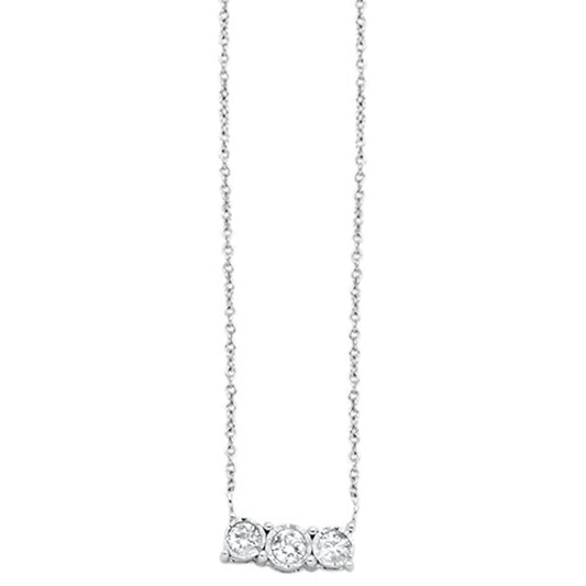 Muse Jewelry .18cts 14kt White Gold Three Stone Round Diamond Pendant Necklace 18" Long