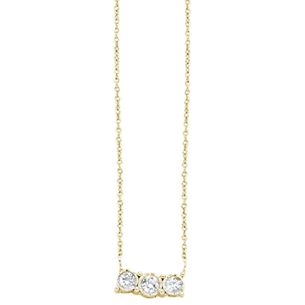 Muse Jewelry .16cts 14k Yellow Gold Diamond Three Stone Pendant Necklace 18"