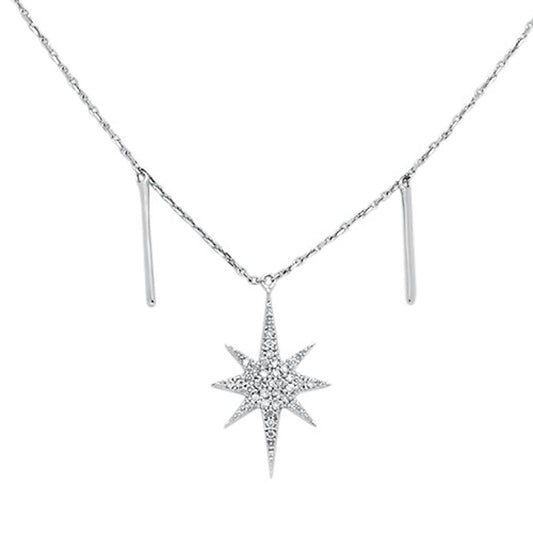 Muse Jewelry .15cts 14kt White Gold Shining Star Round Diamond Pendant Necklace 18" Long