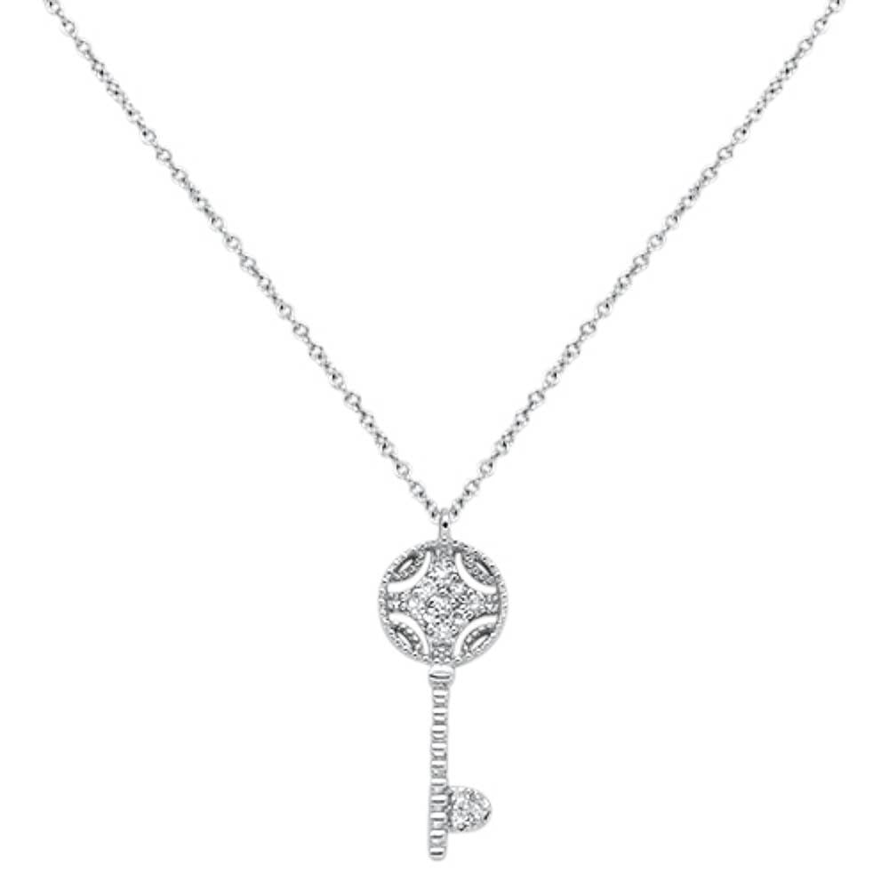 Muse Jewelry .08cts 14kt White Gold Round Diamond Key Pendant Necklace 18" Long