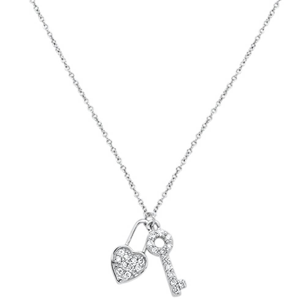 Muse Jewelry .13cts 14kt White Gold Round Diamond Key to my Heart Pendant Necklace 18"