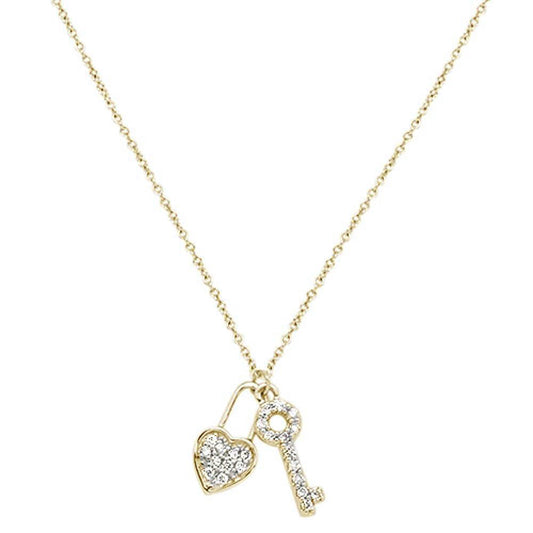 Muse Jewelry .12cts 14kt Yellow Gold Round Diamond Key to My Heart Pendant Necklace 18"