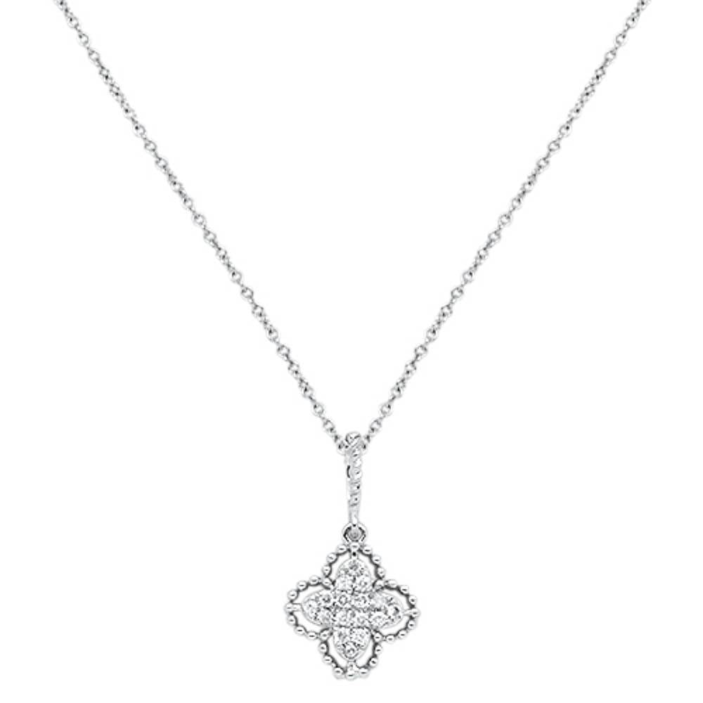 Muse Jewelry .09cts 14kt White Gold Round Diamond Quatrefoil Pendant Necklace 18" Long