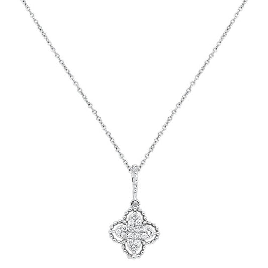 Muse Jewelry .09cts 14kt White Gold Round Diamond Quatrefoil Pendant Necklace 18" Long