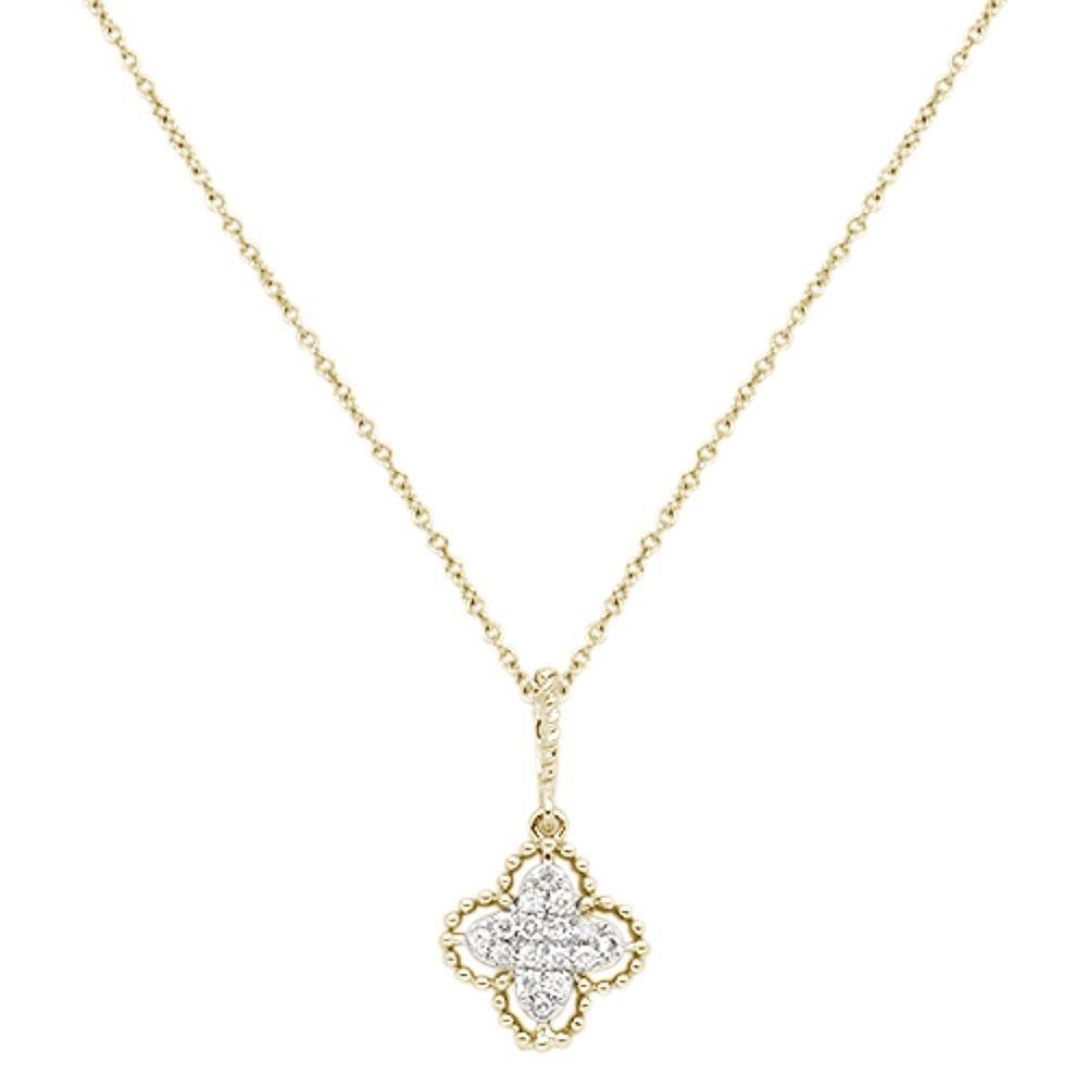 Muse Jewelry .08cts 14kt Yellow Gold Round Diamond Quatrefoil Pendant Necklace 18" Long