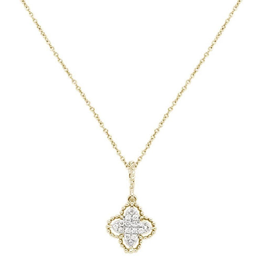 Muse Jewelry .08cts 14kt Yellow Gold Round Diamond Quatrefoil Pendant Necklace 18" Long