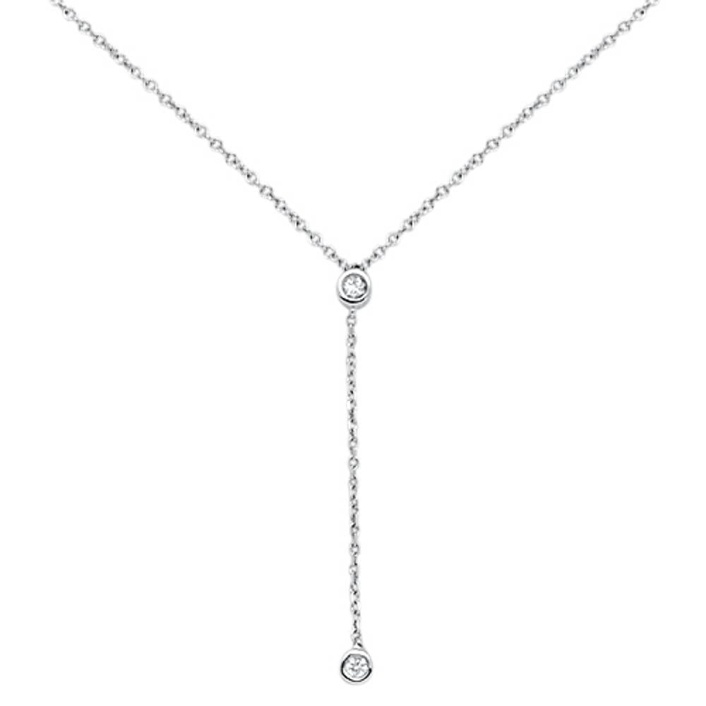 Muse Jewelry .06cts 14kt White Gold Round Diamond Drop Lariat Pendant Necklace 18" Long