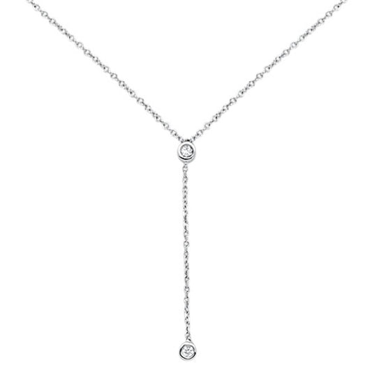 Muse Jewelry .06cts 14kt White Gold Round Diamond Drop Lariat Pendant Necklace 18" Long