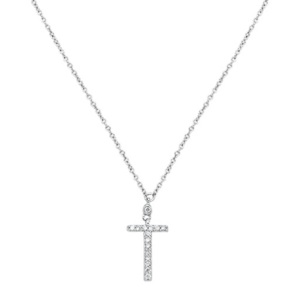 Muse Jewelry .07cts 10kt White Gold Round Diamond Cross Pendant Necklace 18" Long