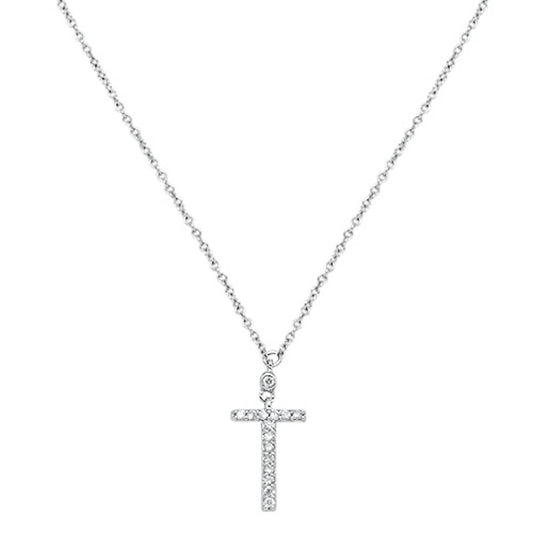 Muse Jewelry .07cts 10kt White Gold Round Diamond Cross Pendant Necklace 18" Long