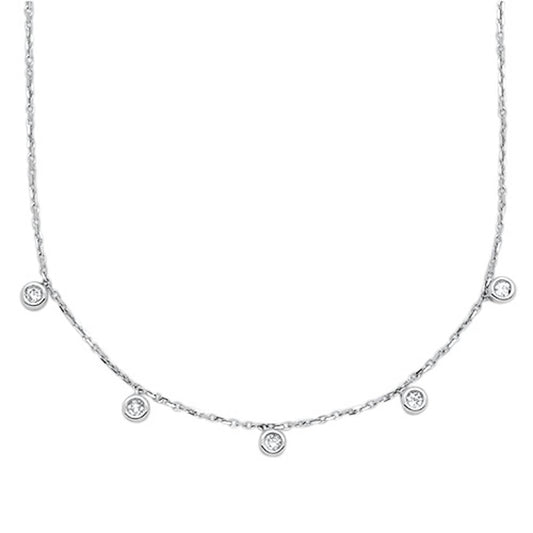 Muse Jewelry .13cts 14kt White Gold 5 Round Diamond Pendant Necklace 16+2"ext Long