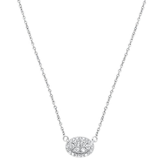 Muse Jewelry .27cts 14kt White Gold Round Diamond Oval Pendant Necklace 18"