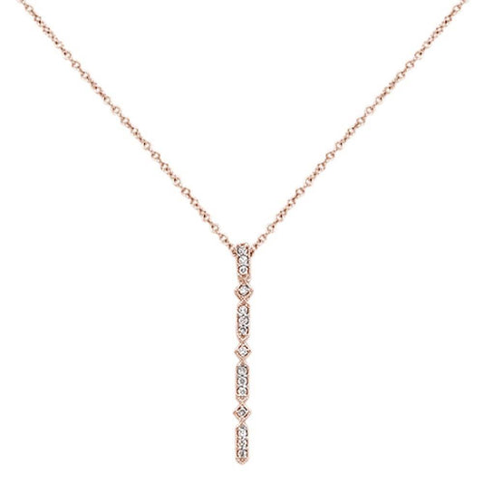 Muse Jewelry .09cts 14kt Rose Gold Round Diamond Drop Lariat Pendant Necklace 18" Long