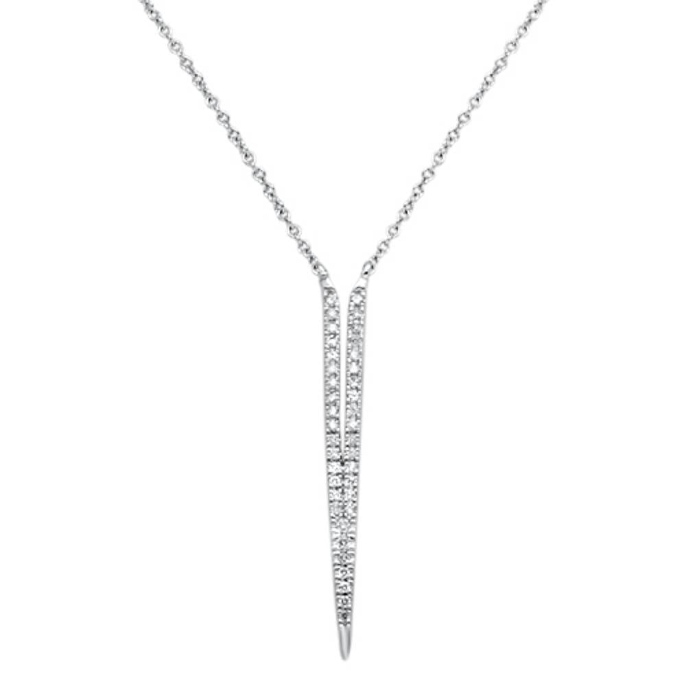 Muse Jewelry .17cts 14kt White Gold Round Diamond V Drop Pendant Necklace 18" Long