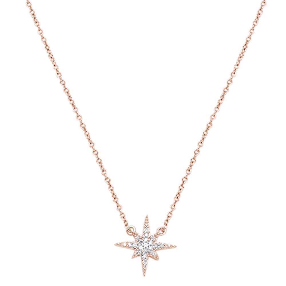 Muse Jewelry .10ct 14k Rose Gold Diamond Starburst Charm Pendant Necklace 18" Long