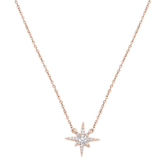 Muse Jewelry .10ct 14k Rose Gold Diamond Starburst Charm Pendant Necklace 18" Long