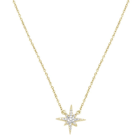 Muse Jewelry .11ct 14k Yellow Gold Diamond Starburst Charm Pendant Necklace 18" Long