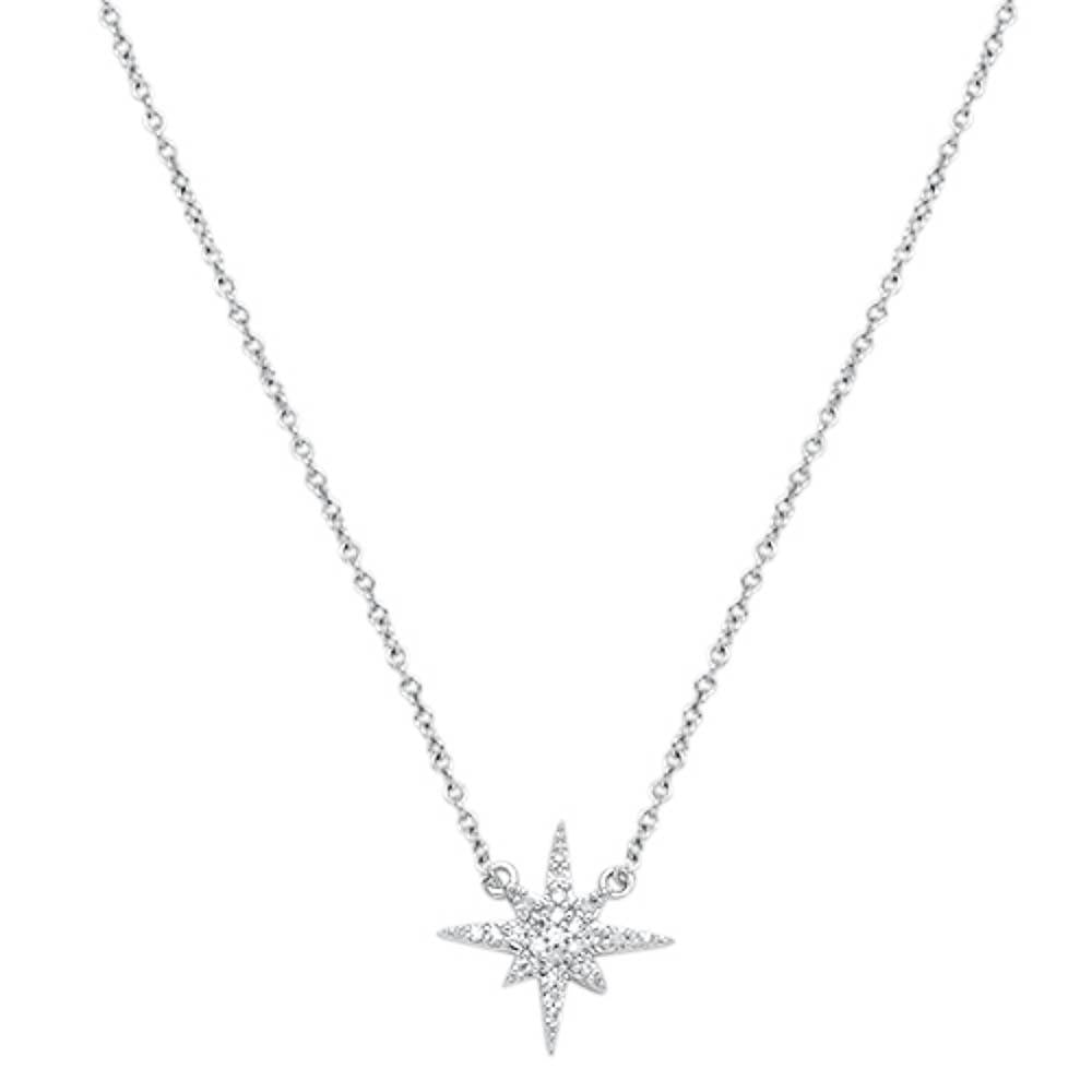 Muse Jewelry .10cts 14kt White Gold Round Diamond Starburst Pendant Necklace 16+2" Ext Long