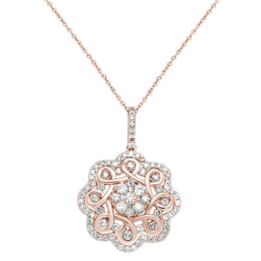 Muse Jewelry 1.33cts 14kt Rose Gold Round Diamond Antique Filigree Pendant Necklace 18"