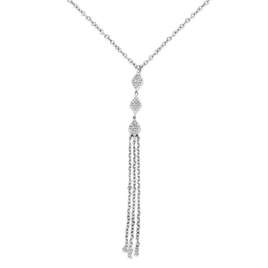 Muse Jewelry .10cts 14kt White Gold Round Diamond Drop Dangle Tassel Necklace 18" Long