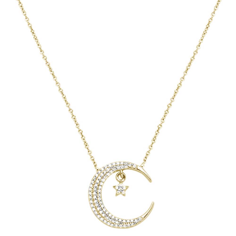 Muse Jewelry .17ct 14k Yellow Gold Crescent Moon Star Diamond Heart Pendant Necklace 18" Long