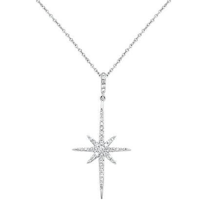 Muse Jewelry .19cts 14kt White Gold Round Starburst Diamond Pendant Necklace 18" Long