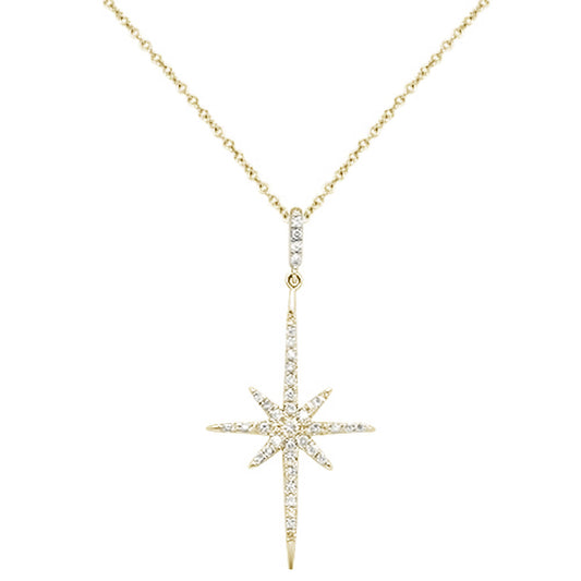 Muse Jewelry .20cts 14kt Yellow Gold Round Starburst Diamond Pendant Necklace 18" Long