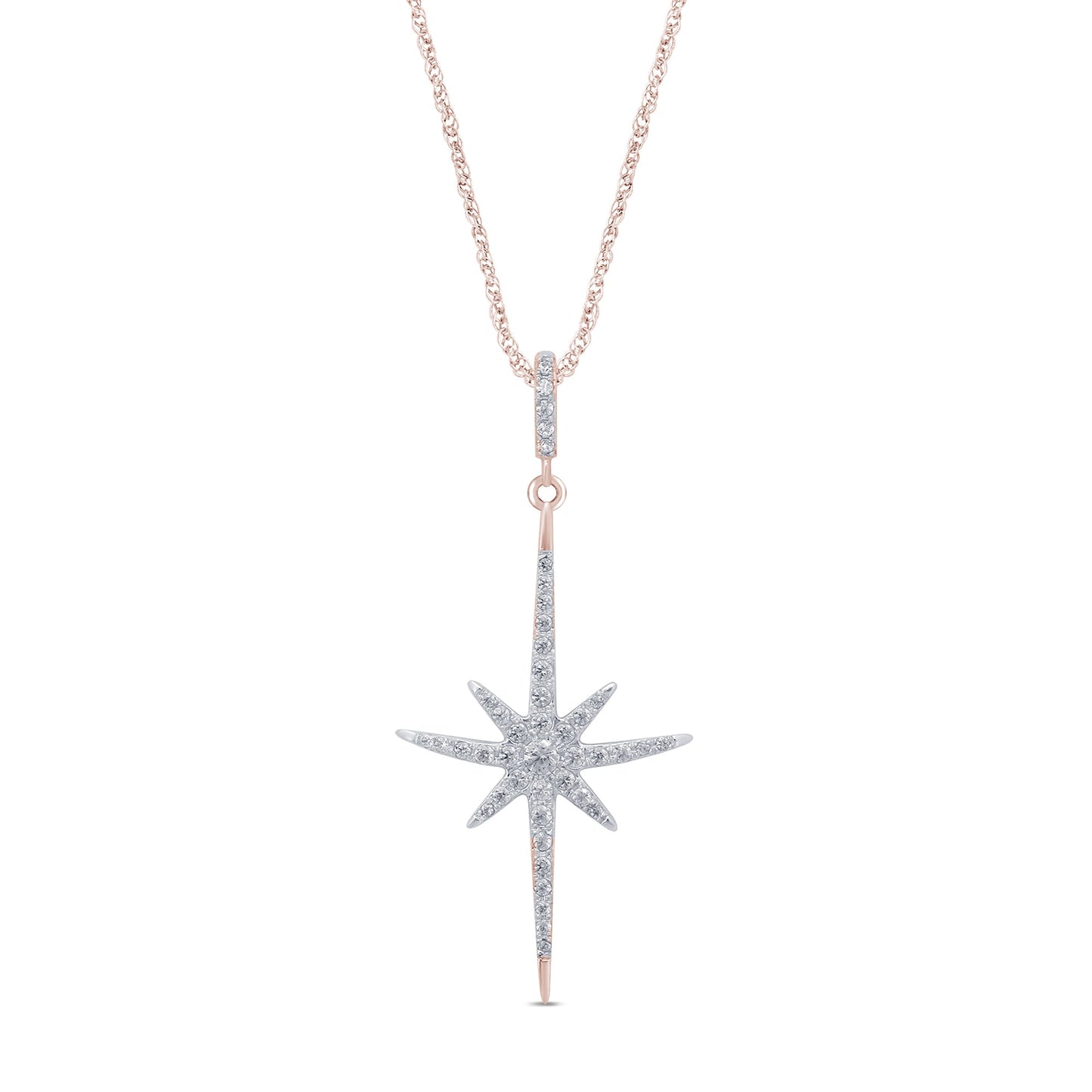 Muse Jewelry .21ct 14K Rose Gold Diamond Starburst Pendant Necklace 18"