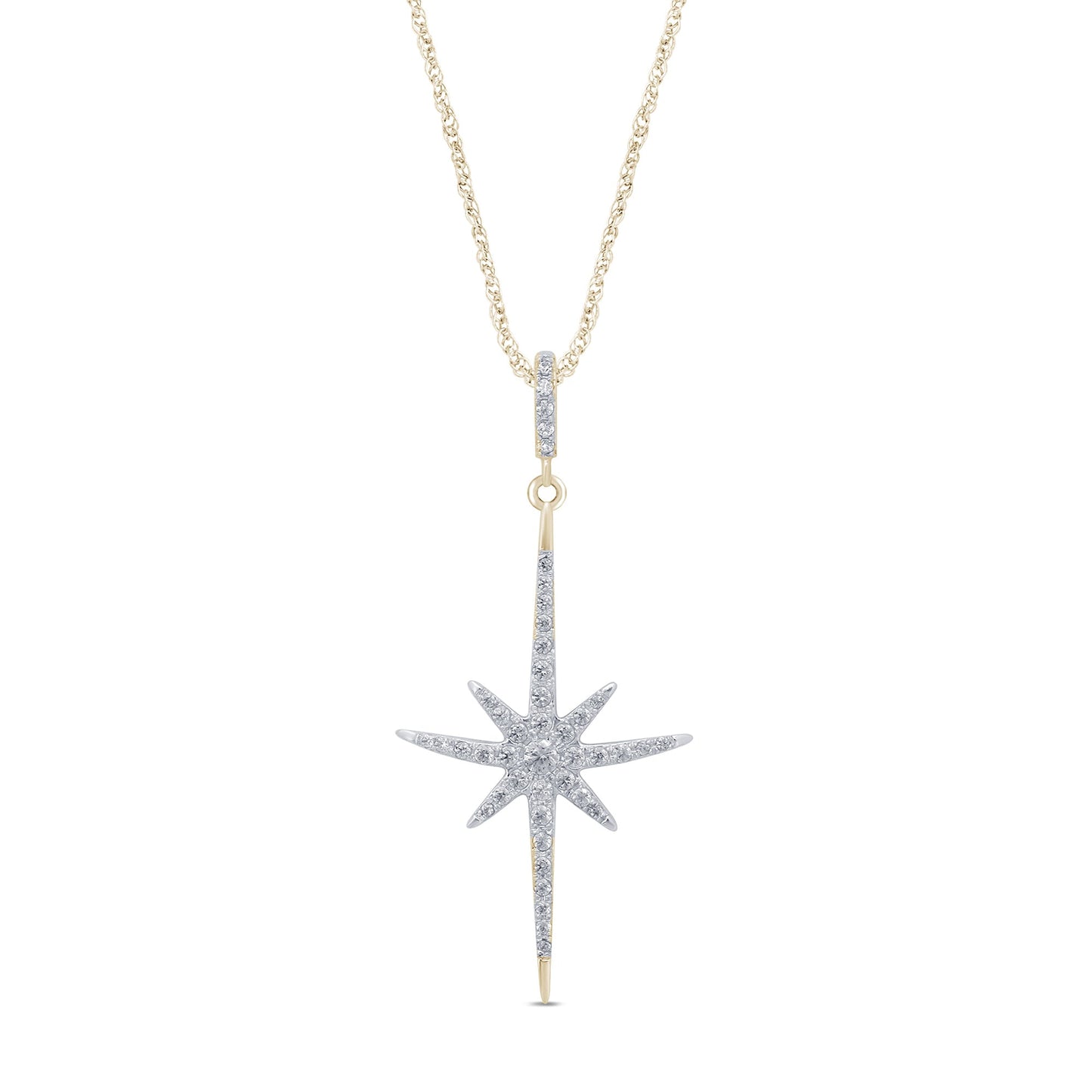 Muse Jewelry .20cts 14kt Yellow Gold Round Starburst Diamond Pendant Necklace 18" Long