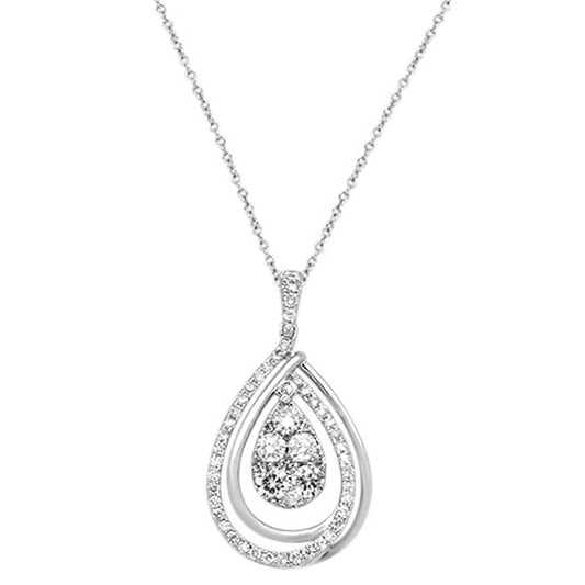 Muse Jewelry .92cts 14kt White Gold Round Diamond Pear Drop Pendant Necklace 18" Long