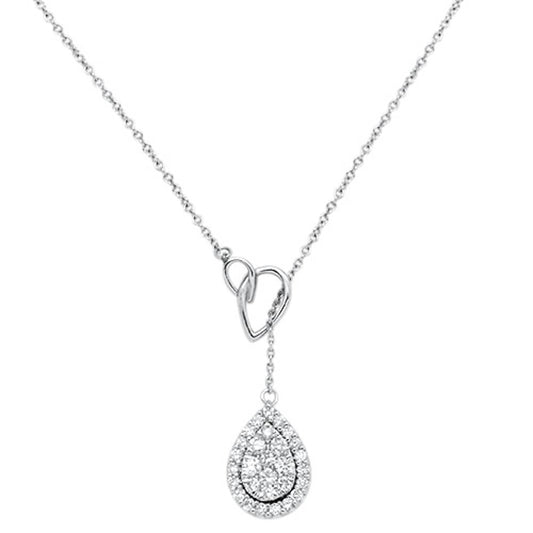 Muse Jewelry .52cts 14kt White Gold Round Diamond Tear Drop Pendant Necklace 18" Long