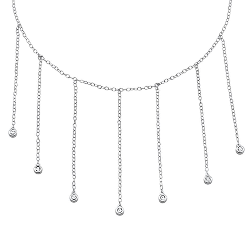 Muse Jewelry .13cts 14kt White Gold Round Diamond Lariat Strands Pendant Necklace 18"