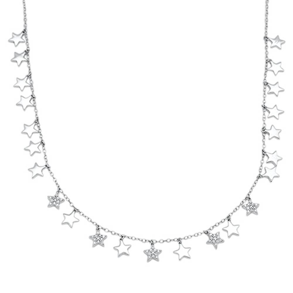 Muse Jewelry .24cts 14kt White Gold Round Diamond Stars Pendant Necklace 18" Long