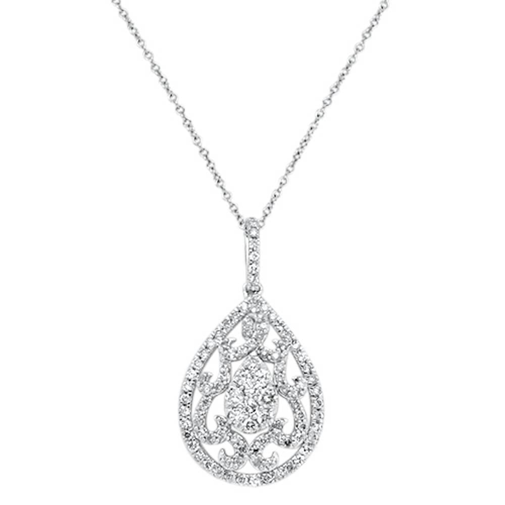 Muse Jewelry .98cts 14kt White Gold Round Diamond Antique Filigree Pendant Necklace 18"