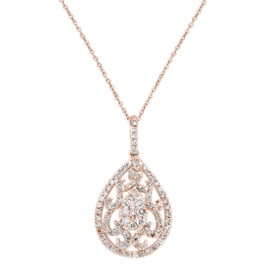 Muse Jewelry 1.01ct 14k Rose Gold Pear Tear Drop Diamond Filigree Pendant Necklace 18"