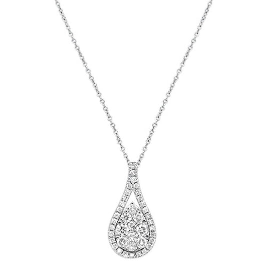 Muse Jewelry .74cts 14kt White Gold Round Diamond Antique Drop Pendant Necklace 18" Long