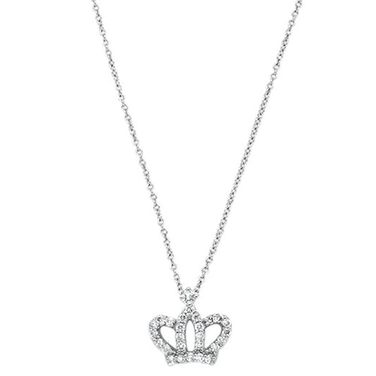 Muse Jewelry .23cts 14kt White Gold Round Diamond Crown Princess Pendant Necklace 18"