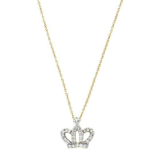 Muse Jewelry .23ct 14kt Yellow Gold Round Diamond Crown Princess Pendant Necklace 18"