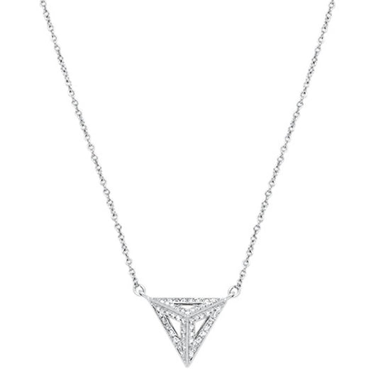 Muse Jewelry .10cts 14kt White Gold Round Diamond Triangle Pendant Necklace 18" Long