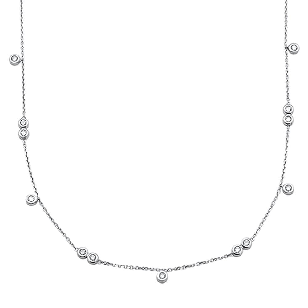 Muse Jewelry .35cts 14kt White Gold Round Diamond Station Pendant Necklace 18" Long