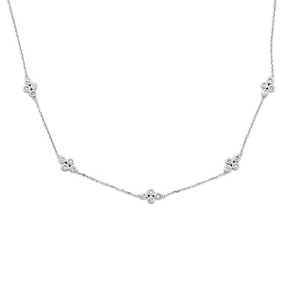 Muse Jewelry .26cts 14kt White Gold Round Diamond Station Pendant Necklace 18" Long