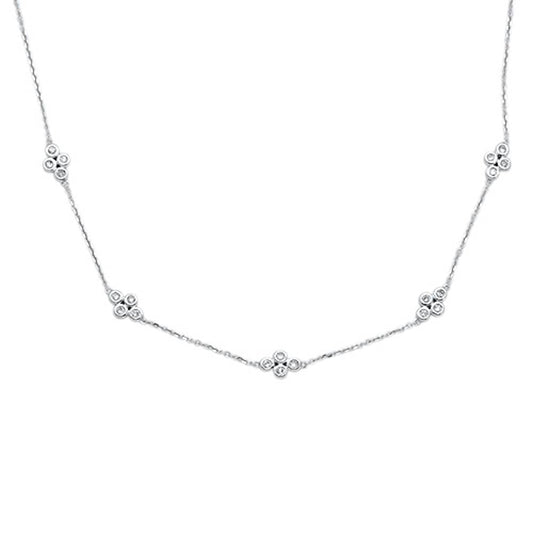 Muse Jewelry .26cts 14kt White Gold Round Diamond Station Pendant Necklace 18" Long