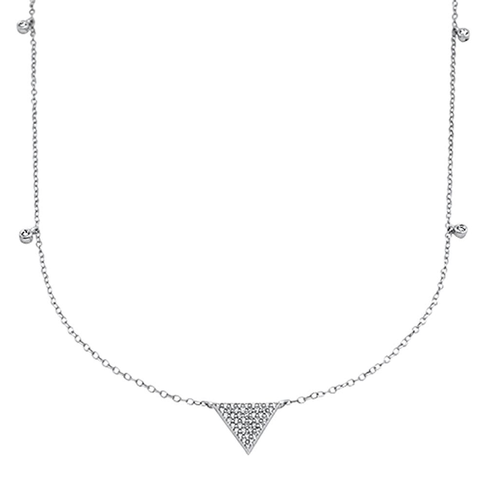 Muse Jewelry .24cts 14kt White Gold Round Diamond Triangle Pendant Necklace 18" Long