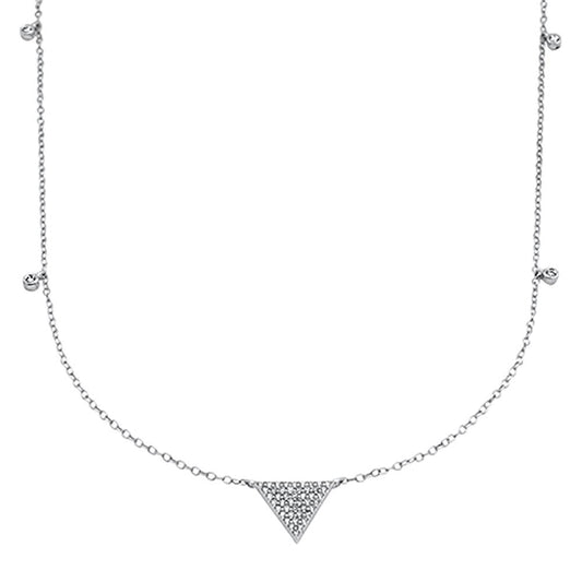 Muse Jewelry .24cts 14kt White Gold Round Diamond Triangle Pendant Necklace 18" Long