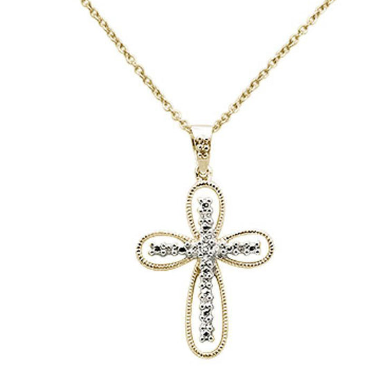 Muse Jewelry .10ct 14k Yellow Gold Diamond Filigree Cross Pendant Necklace 18" Long