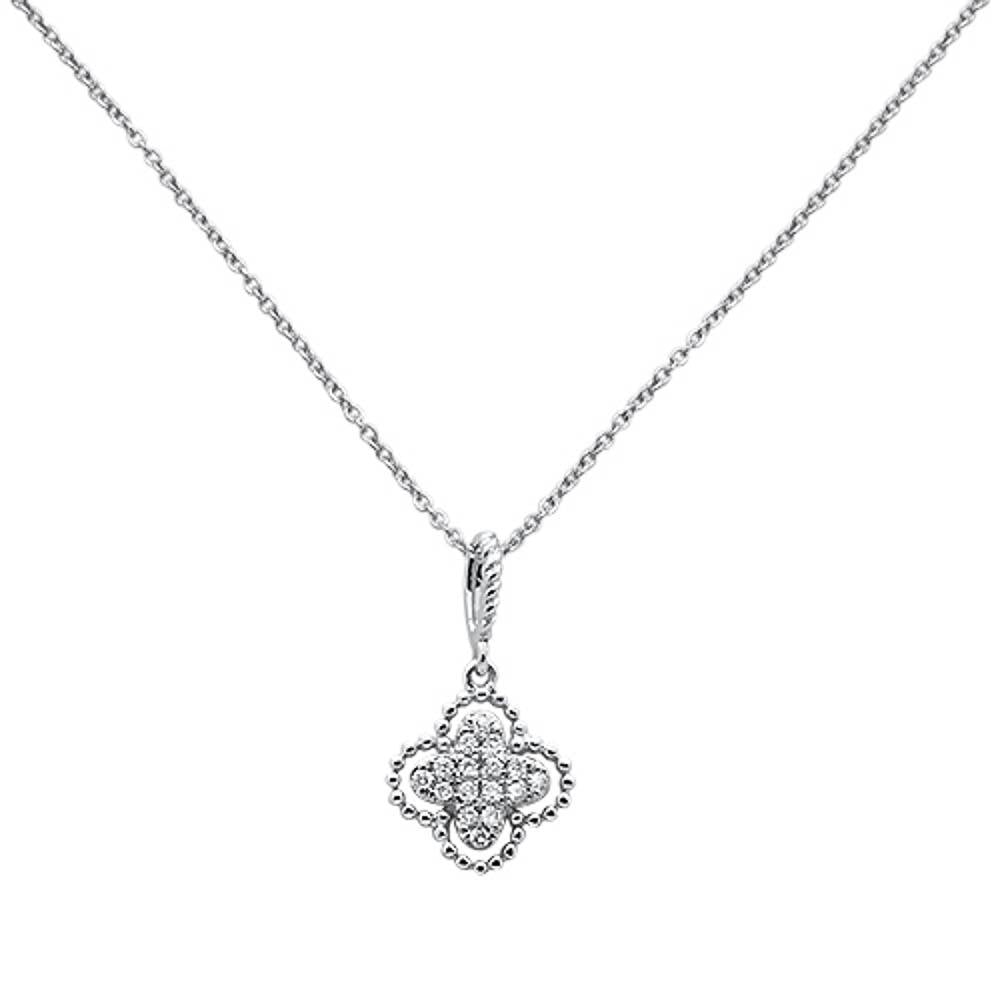 Muse Jewelry .08ct 14k White Gold Antique Flower Diamond Pendant Necklace 18" Long Chain